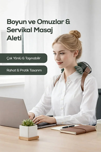 Isıtmalı Boyun & Sırt Masaj Aleti — 6D Biyonik El Masajı, Eller Serbest