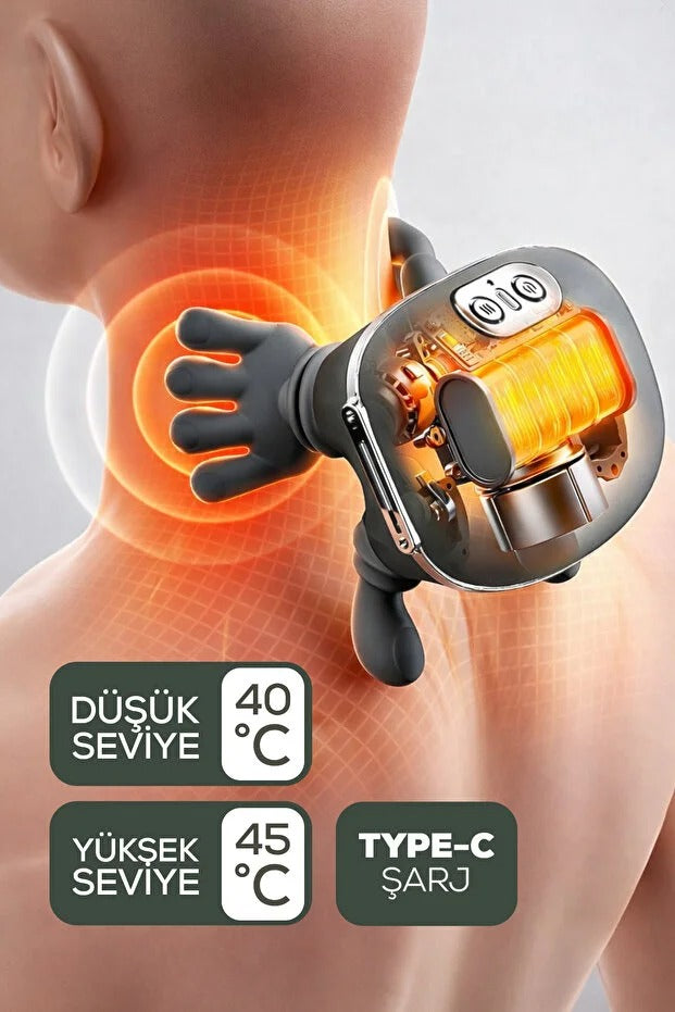 Isıtmalı Boyun & Sırt Masaj Aleti — 6D Biyonik El Masajı, Eller Serbest